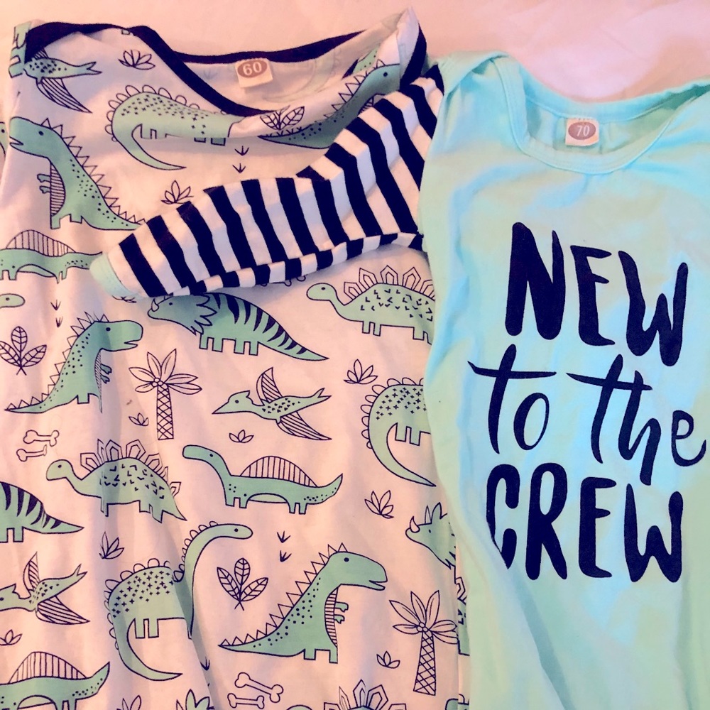 Newborn Baby Gown Set dinosaur & new to the crew